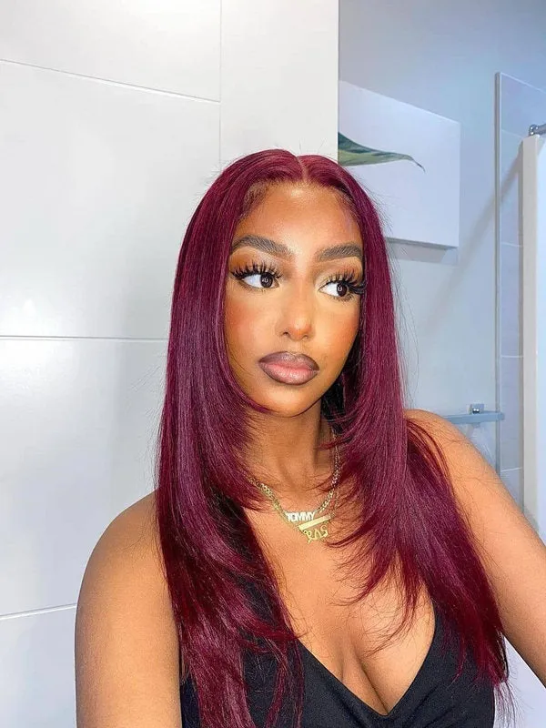Laryer Straight 99j Color Human Hair Transparent Lace 13x4 Lace Front Wig NCF106