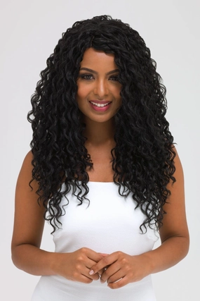 Long black corkscrew curly lace front wig: Jessica