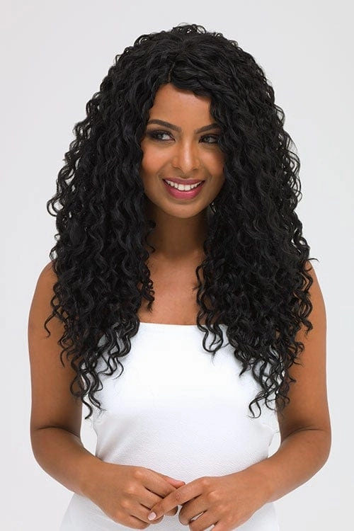 Long black corkscrew curly lace front wig: Jessica