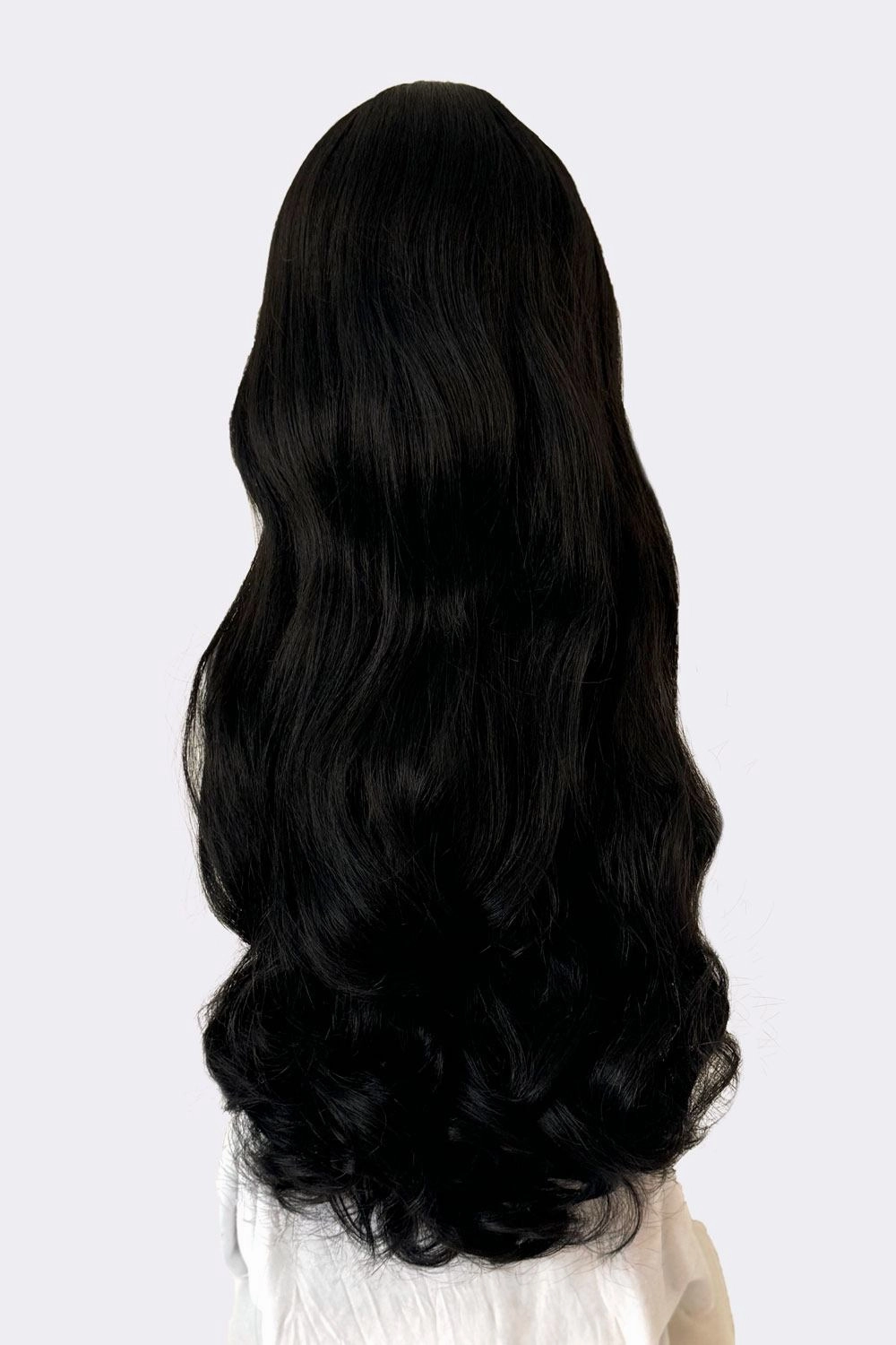 Long black wavy wig with pinup-style fringe: Lisha