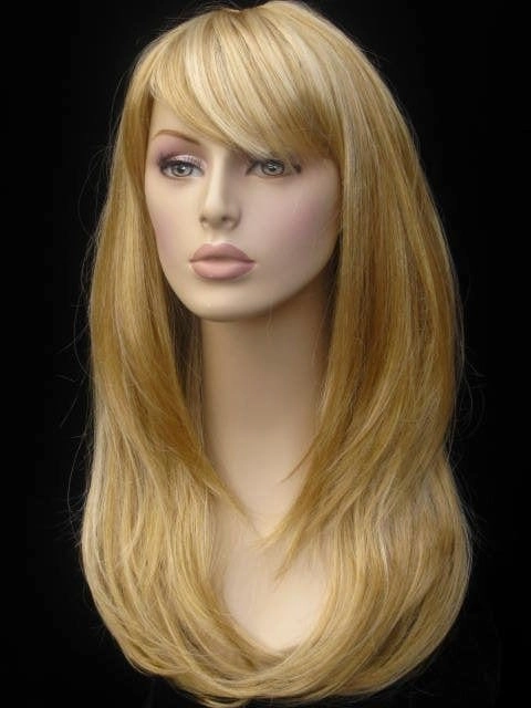 Long blonde wig, face framing with long, side-sweeping fringe: Ashley