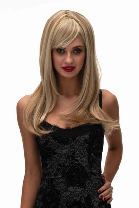 Long blonde wig, face framing with long, side-sweeping fringe: Ashley