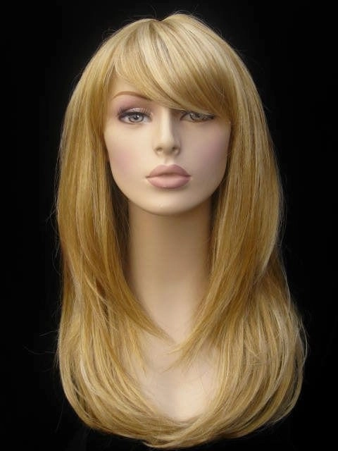 Long blonde wig, face framing with long, side-sweeping fringe: Ashley