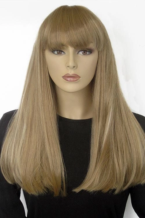 Long blonde wig with Highlights and straight fringe: Tilly