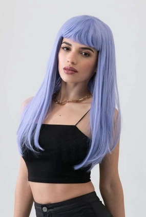 Long blue wig with short, straight fringe: Alyssa
