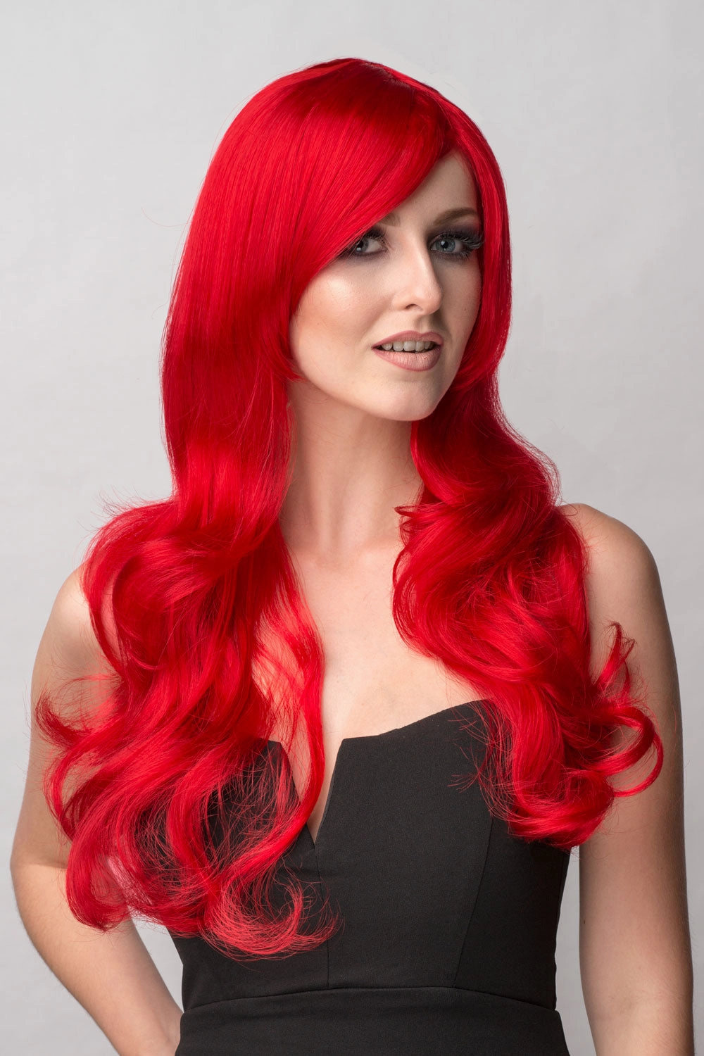 Long bright red wig with long, big loose curls: Alexis