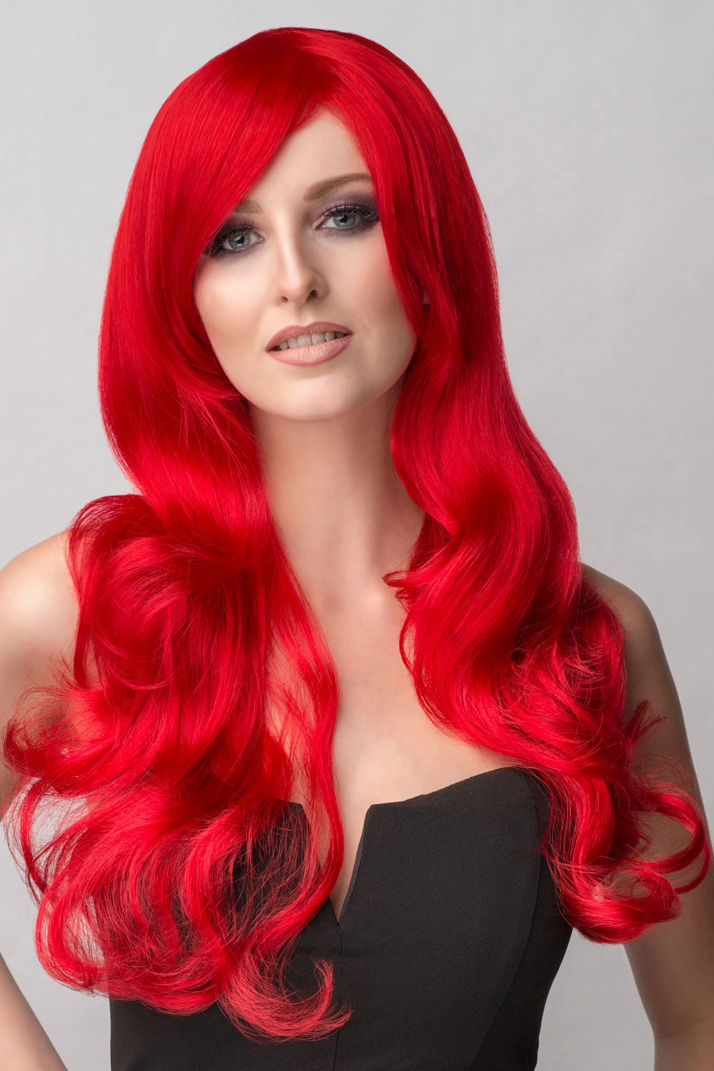 Long bright red wig with long, big loose curls: Alexis