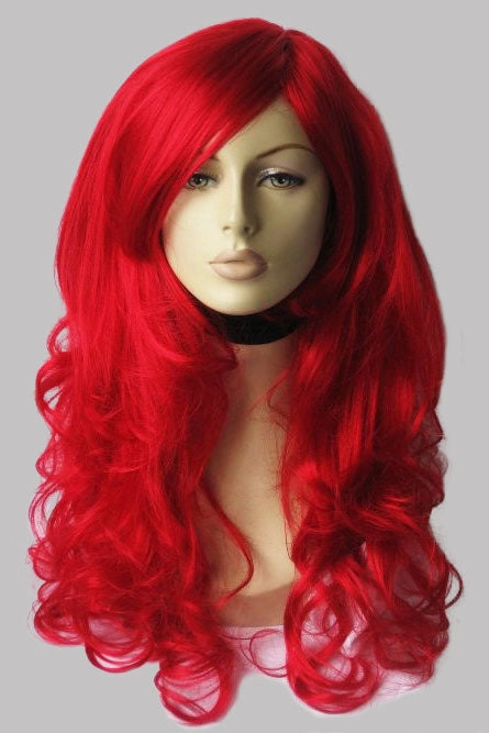 Long bright red wig with long, big loose curls: Alexis
