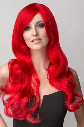 Long bright red wig with long, big loose curls: Alexis