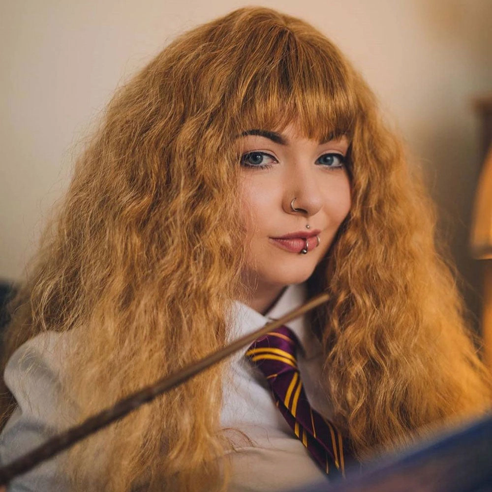 Long brown crimped wig, brown and blonde dip dye (ombre): Tiggy