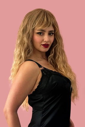 Long brown crimped wig, brown and blonde dip dye (ombre): Tiggy