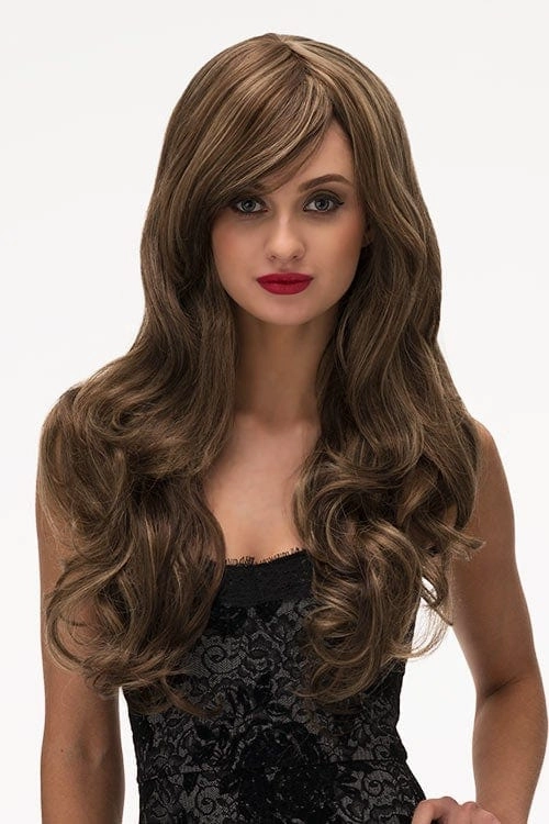 Long brown wig with gentle waves: Bella