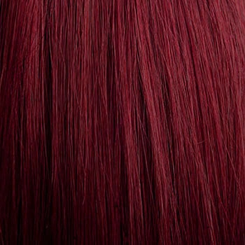 Long cherry red pin-up wig, gently wavy with short fringe: Maeve