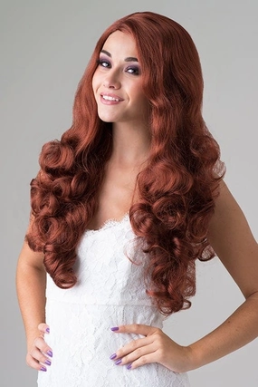 Long copper red wig, with long curls: Porzia