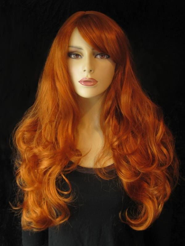 Long ginger wig with loose waves and curls: Ginger