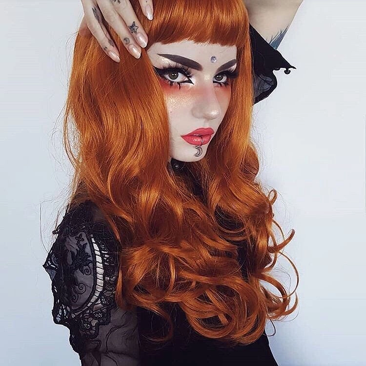Long ginger wig with loose waves and curls: Ginger