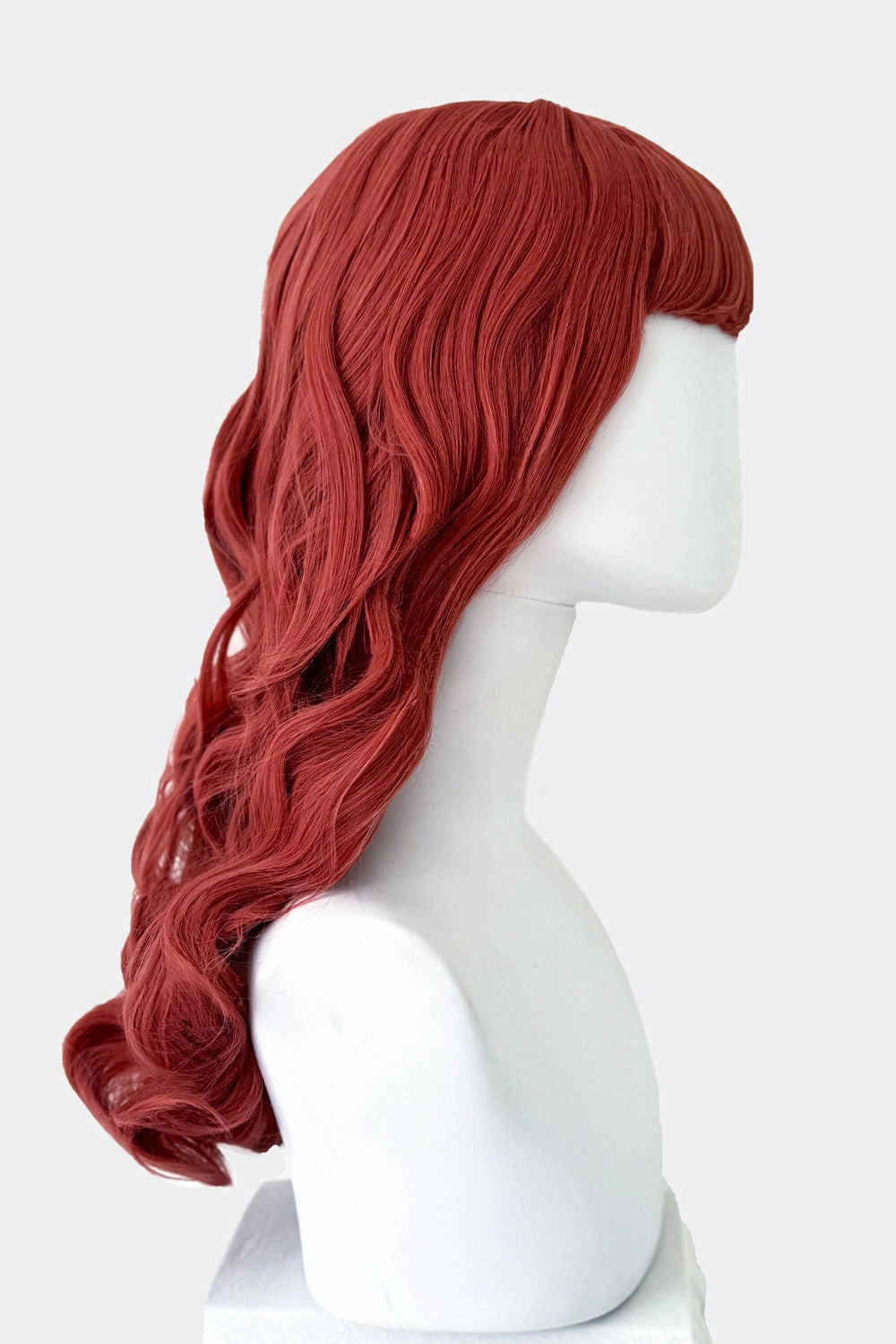 Long pastel-pink pinup style wig with gentle waves and short fringe: Candy
