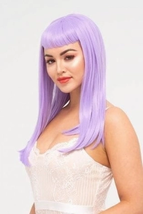 Long, Pink-Purple Wig With Short, Straight Fringe: Seraphina