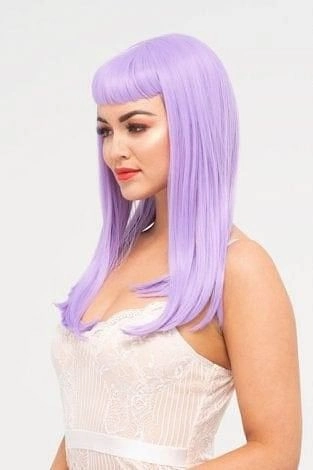 Long, Pink-Purple Wig With Short, Straight Fringe: Seraphina