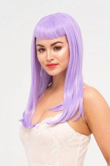 Long, Pink-Purple Wig With Short, Straight Fringe: Seraphina