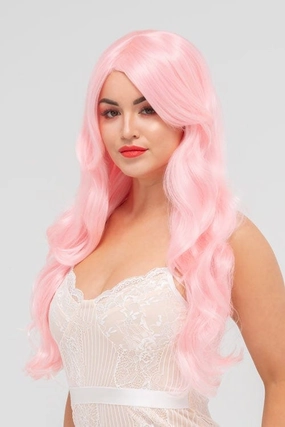 Long pink wig with big loose curls: Donna