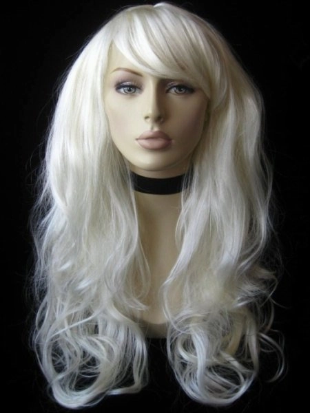 Long Platinum Blonde Wig (White Wig) Loose Curls: Andreana