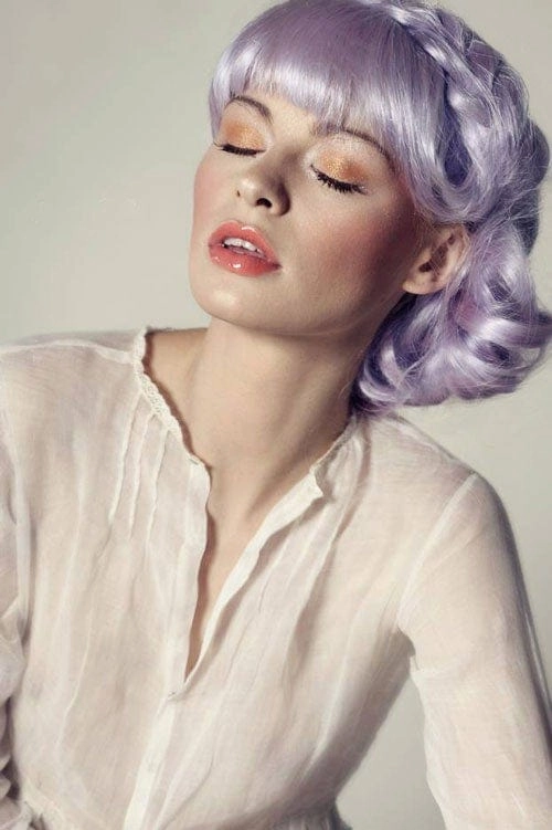Long purple wig with soft tumbling curls: Violet