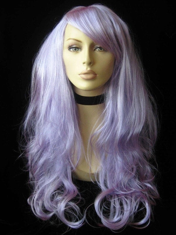 Long purple wig with soft tumbling curls: Violet