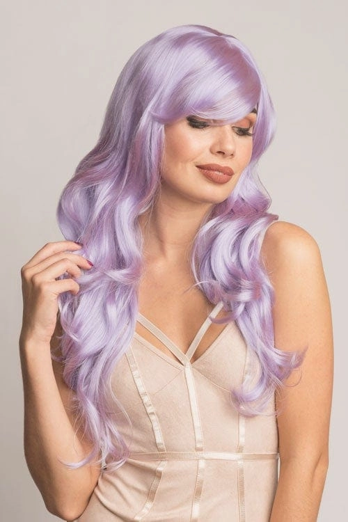 Long purple wig with soft tumbling curls: Violet