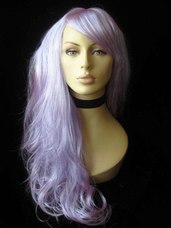 Long purple wig with soft tumbling curls: Violet