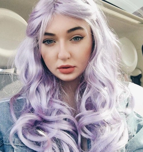 Long purple wig with soft tumbling curls: Violet
