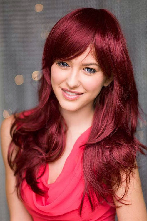 Long red wig, layered with flicked tips: Salome