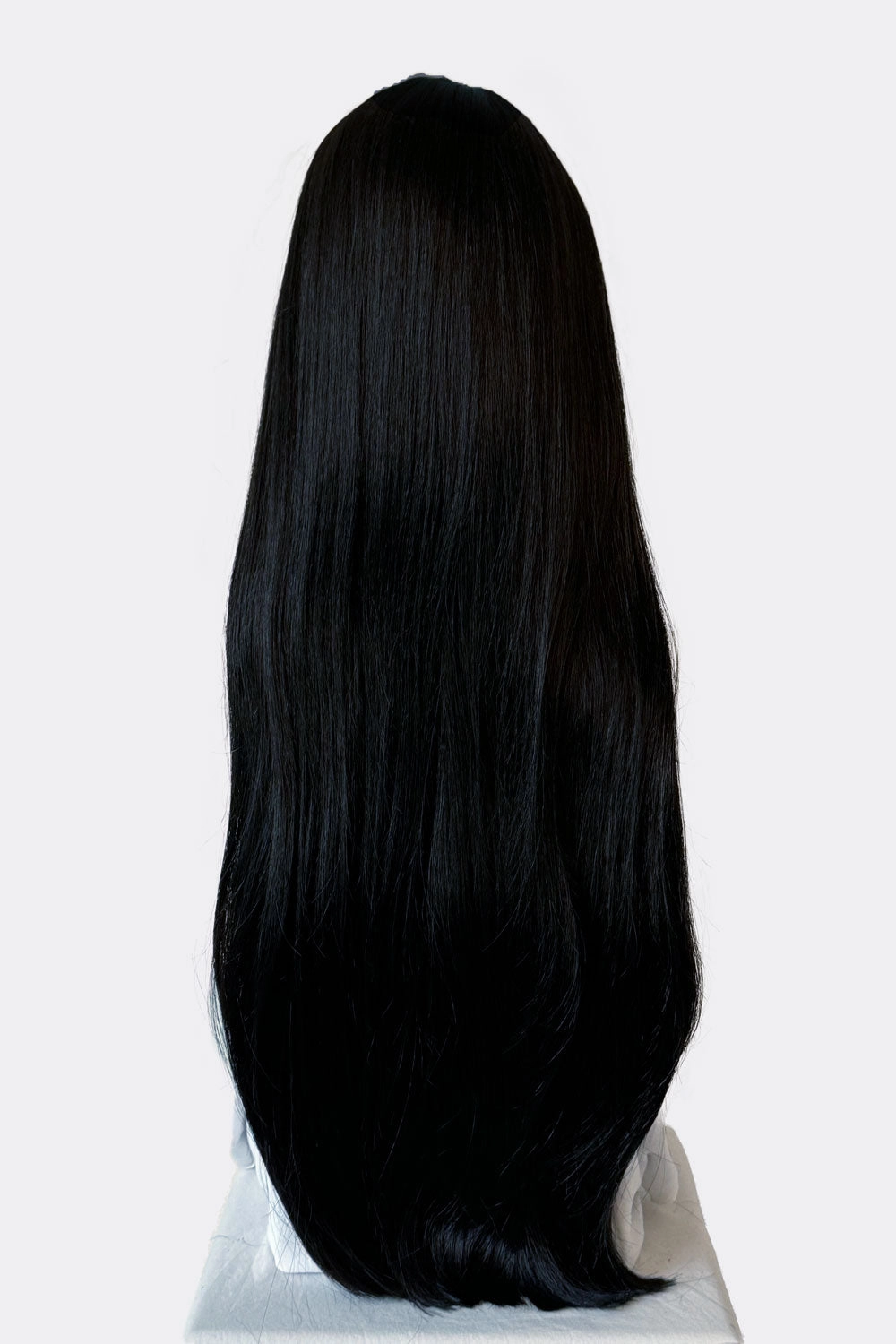 Long straight black wig with no fringe: Madeline