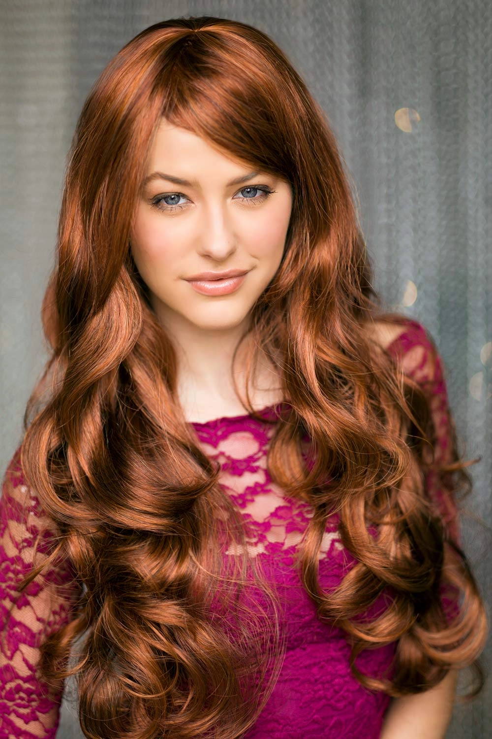 Red & auburn wig with blonde highlights, long: Freya