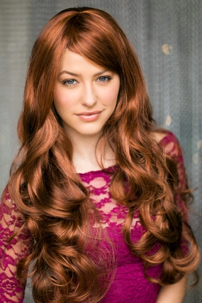 Red & auburn wig with blonde highlights, long: Freya