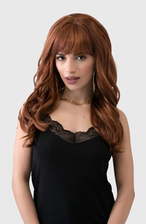 Red auburn & blonde wig with long cascading waves: Floriana