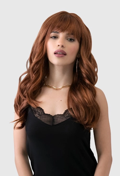 Red auburn & blonde wig with long cascading waves: Floriana