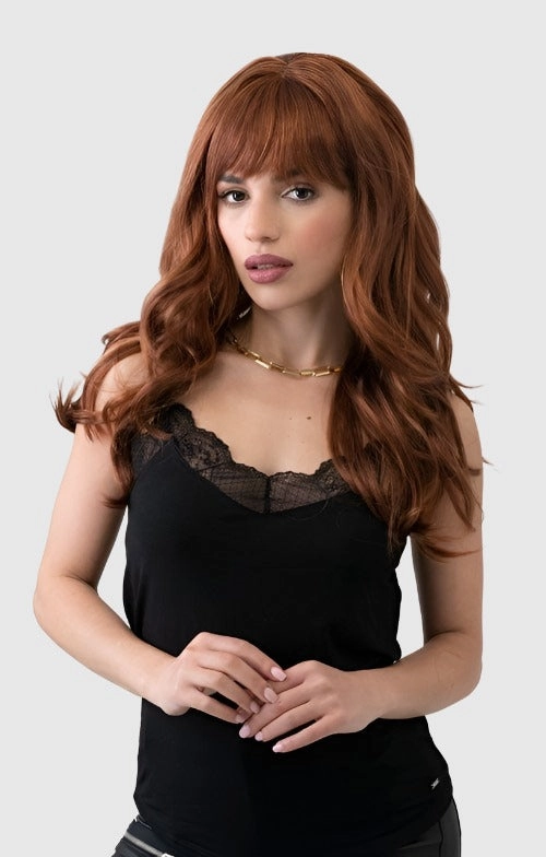 Red auburn & blonde wig with long cascading waves: Floriana