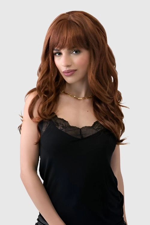 Red auburn & blonde wig with long cascading waves: Floriana