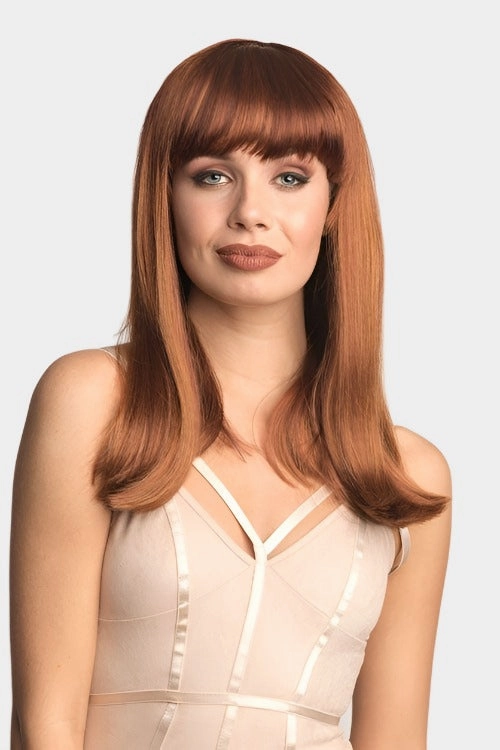 Red/Auburn wig with blonde highlights and straight fringe: Abi