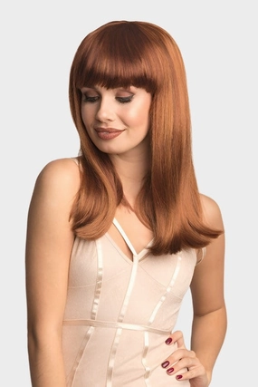 Red/Auburn wig with blonde highlights and straight fringe: Abi