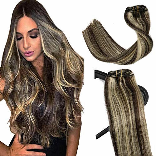 Remy Clip in Human Hair Extensions -15Inch 7pcs set