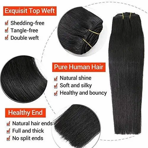 Remy Clip in Human Hair Extensions -15Inch 7pcs set