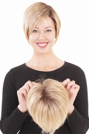 Sale - Belle Tress Toppers - Lace Front Mono Topper 6" (#7009) - Color: Champagne with Apple Pie