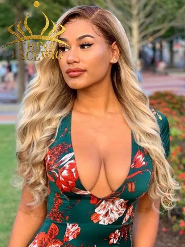 Transparent Lace Ombre Blonde Color 150% Density Body Wave Lace Front Wigs CF434