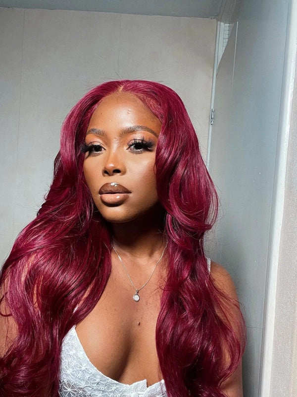 Virgin Hair Red Burgundy Color 99j Human Hair Wigs With Pre Plucked Hairline NCF103